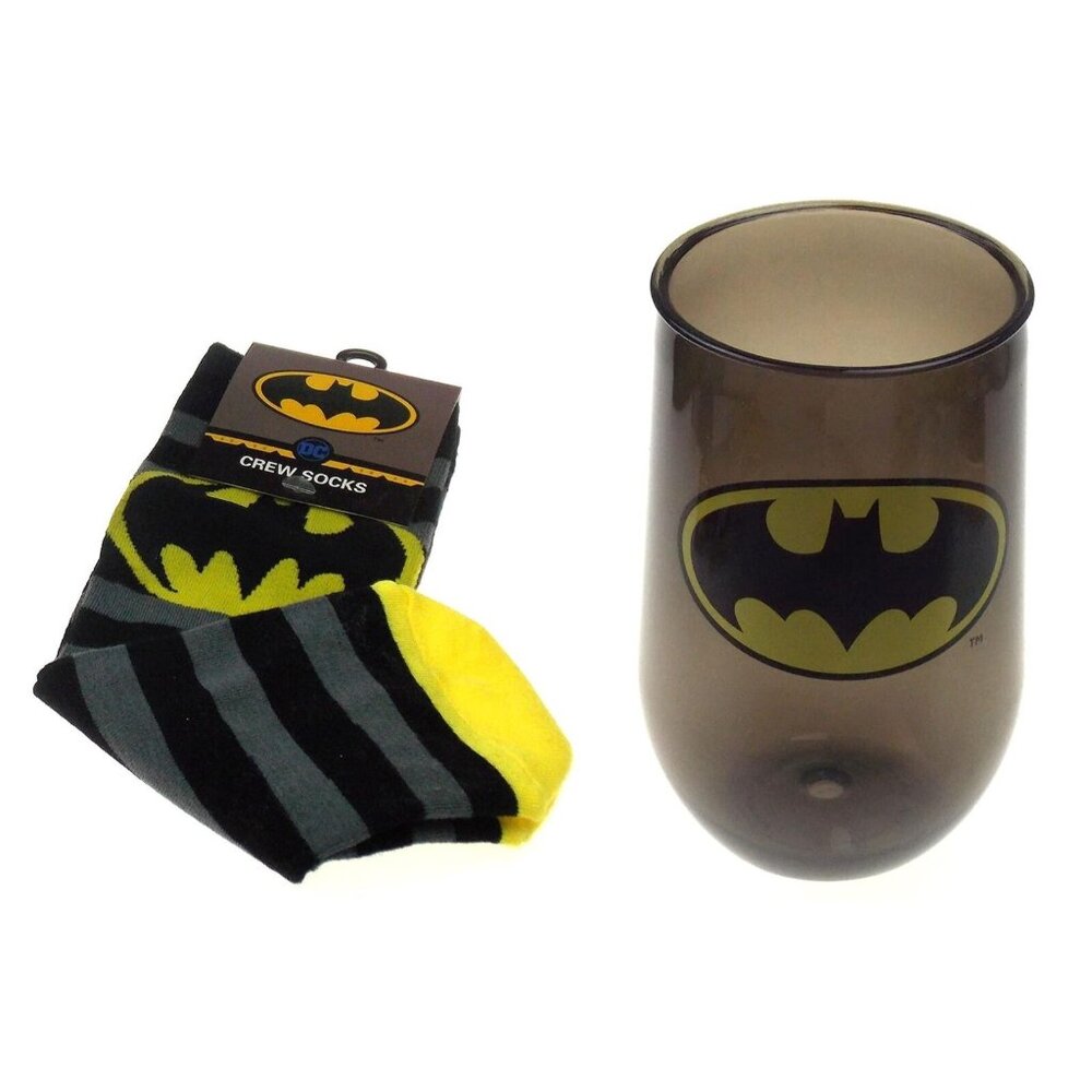 Batman Acrylic Wine Tumbler & Crew Socks Gift DC Comics 22 ounces BPA Free
